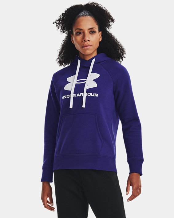 Damen UA Rival Fleece Logo Hoodie, Blue, pdpMainDesktop image number 0